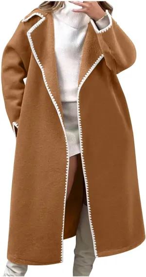 Women's Open Front Long Cardigan Wool Blend Coat Casual Lapel Coatigan Coat 2024 Fall Jacket Outerwear with Pockets