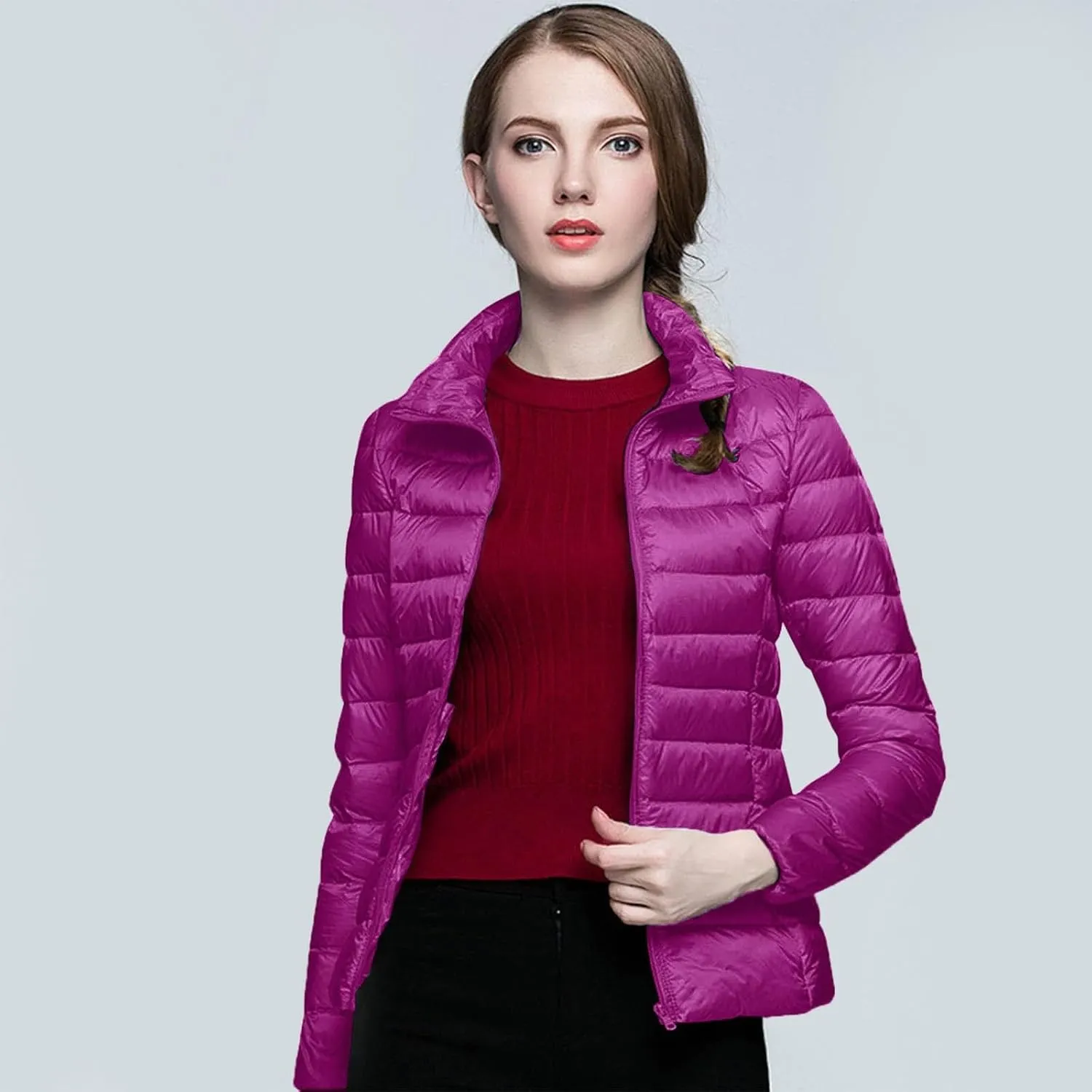 Women's Packable Puffer Jacket Lightweight Down Jacket Winter Warm Slim Fit Duck Down Coats Quilted Full-Zip Outwear