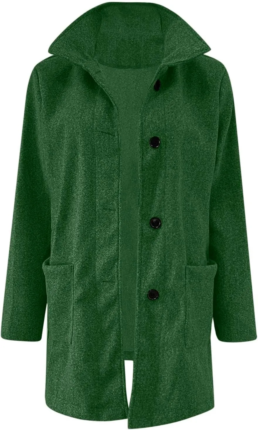 Womens Pea Coat Thicken Stand Collar Single Breasted Peacoat Wool Blend Trench Coat Casual Winter Jacket with Pocket