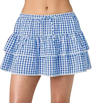 Womens Plaid Mini Skirt Unisex Men Sissy Pleated Lace A Line Ruffle Tiered Short Skirts Halloween Costume Cosplay