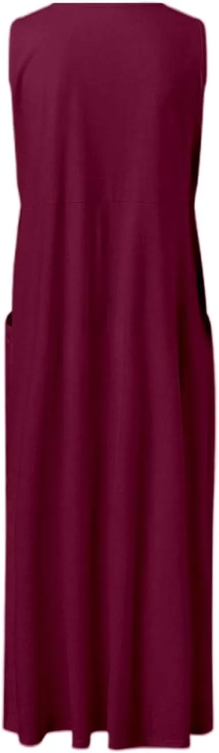 Women's Plus Size Summer Dresses Cotton Linen Casual Loose Dress with Pockets Flowy Beach Vacation Sundresses