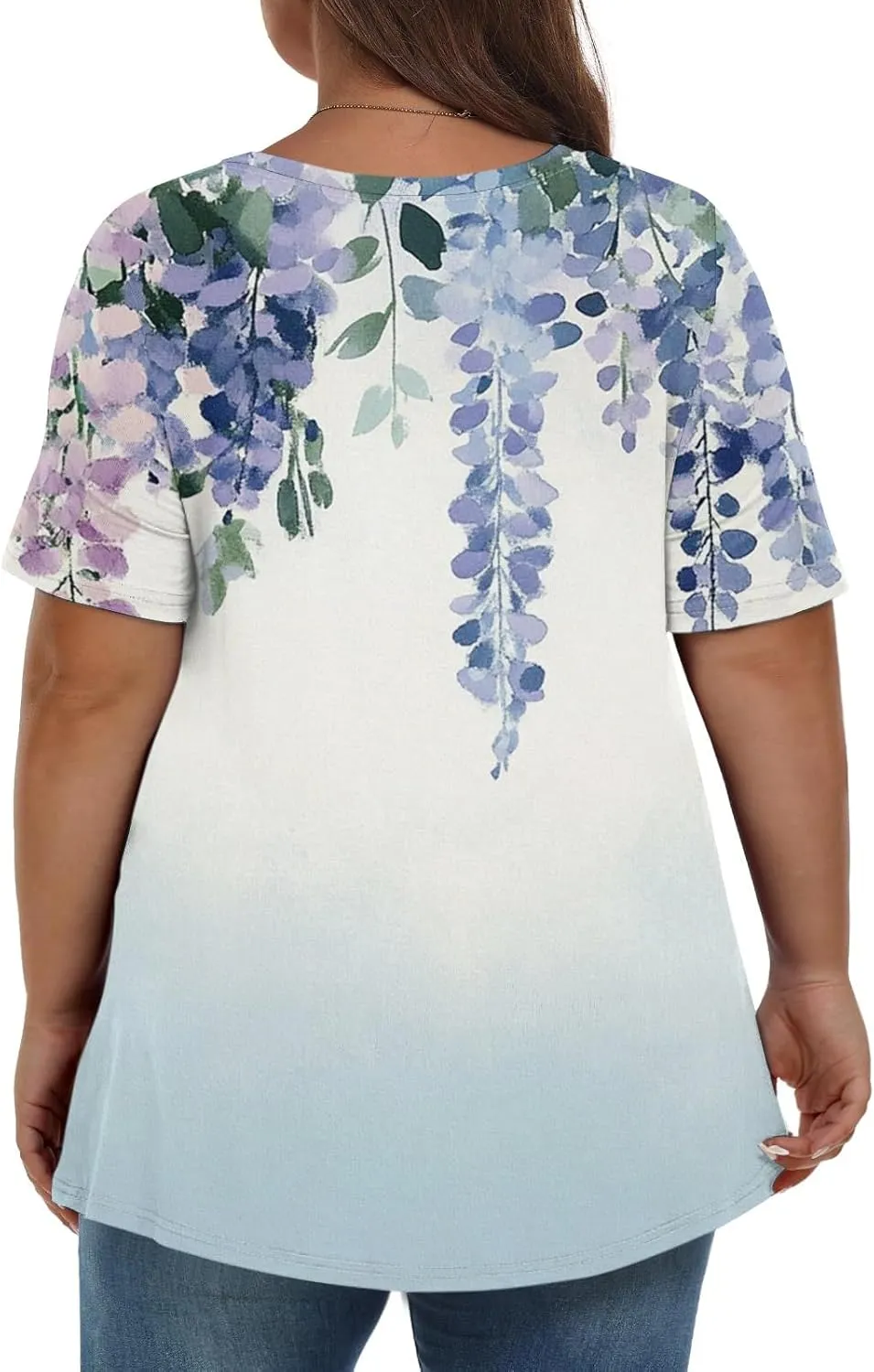 Womens Plus Size V Neck T Shirts 2025 Summer Short Sleeve Tee Blouses Casual Loose Fit Cotton Tunic Tops Floral Print