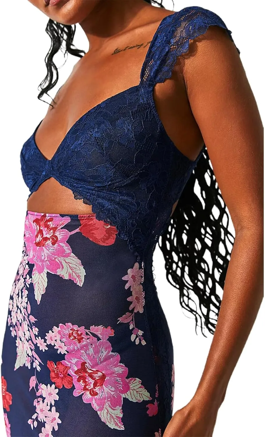 Women's Printed Backless Bodycon Maxi Dress Sleeveless Lace Patchwork Dress Y2K Spaghetti Strap Long Dress