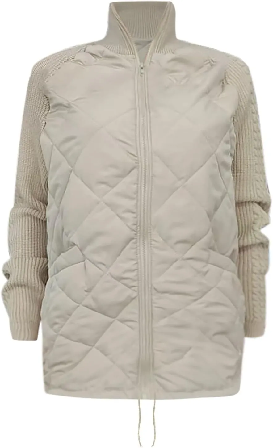 Womens Puffer Jacket Lightweight Knit Patchwork Zip Up Long Sleeve Quilted Jackets Warm Winter Outerwear 2024