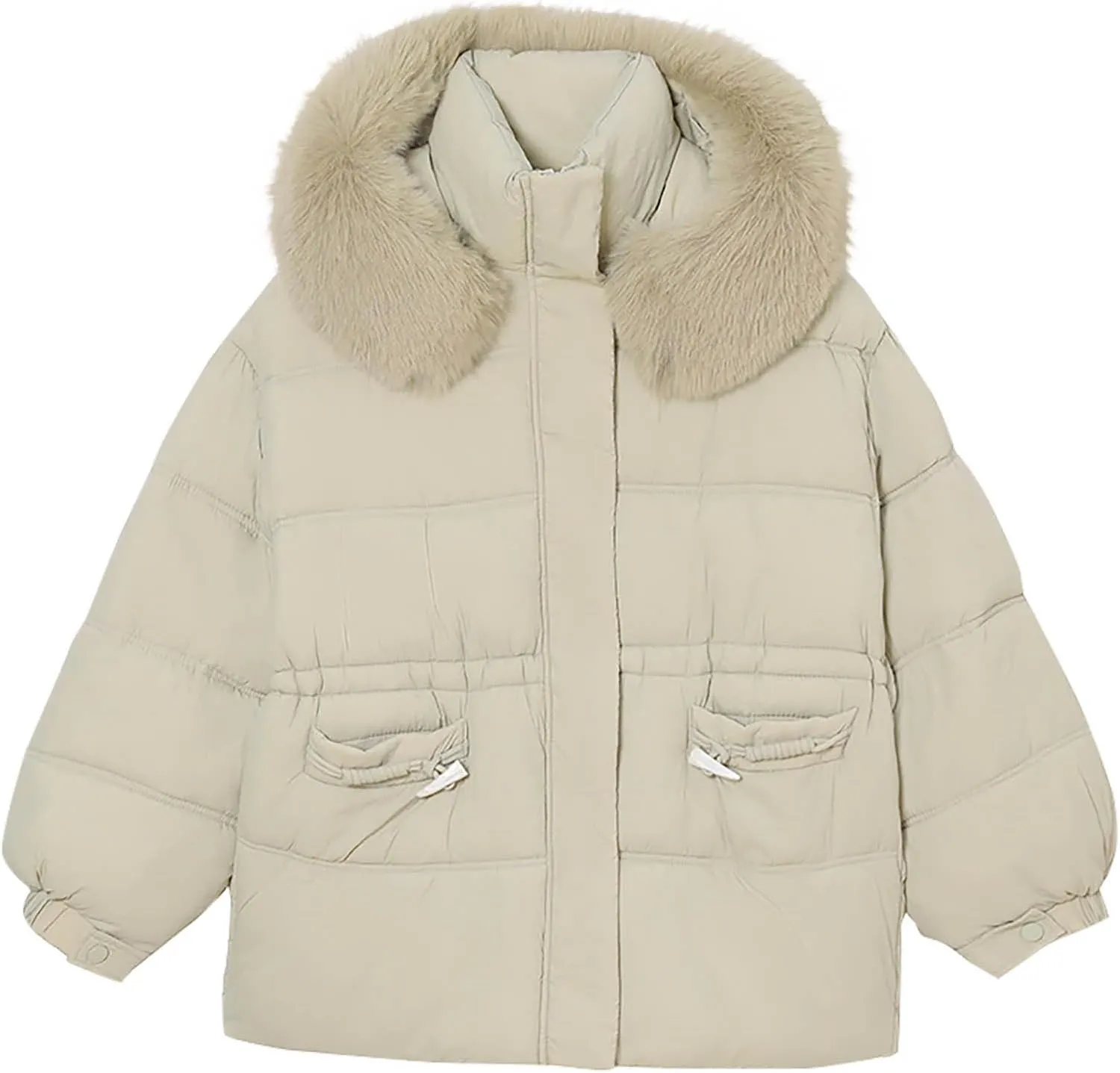 Womens Puffer Jackets Oversized Full Zipped Down Coats Casual Padded Quilted Jacket Winter Outerwear with Fur Hood