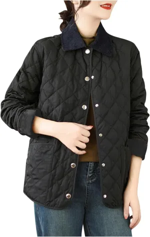Womens Quilted Jackets Thicken Lightweight Puffer Jackets Winter Coats Warm Winter Coats Casual Lapel Parkas Down Coats