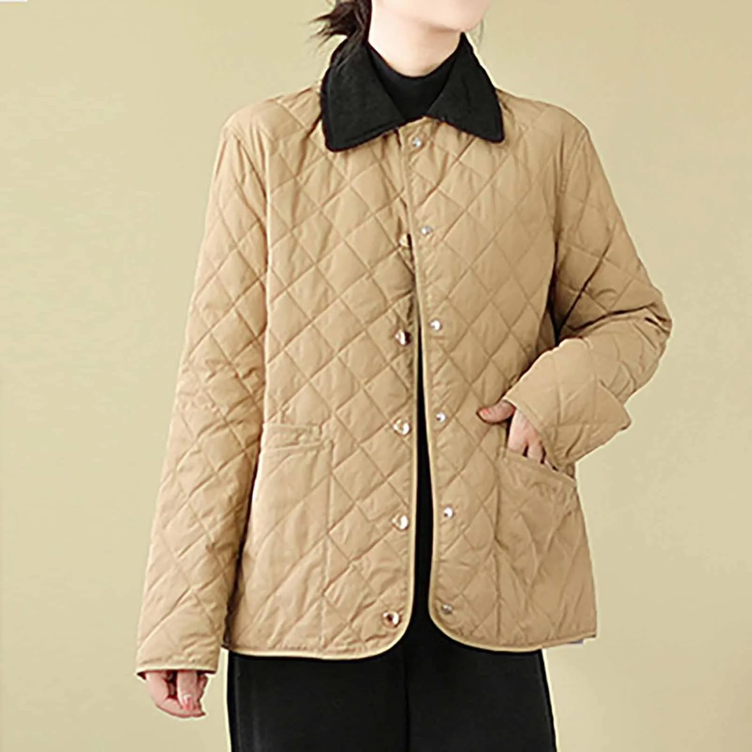 Womens Quilted Jackets Thicken Lightweight Puffer Jackets Winter Coats Warm Winter Coats Casual Lapel Parkas Down Coats