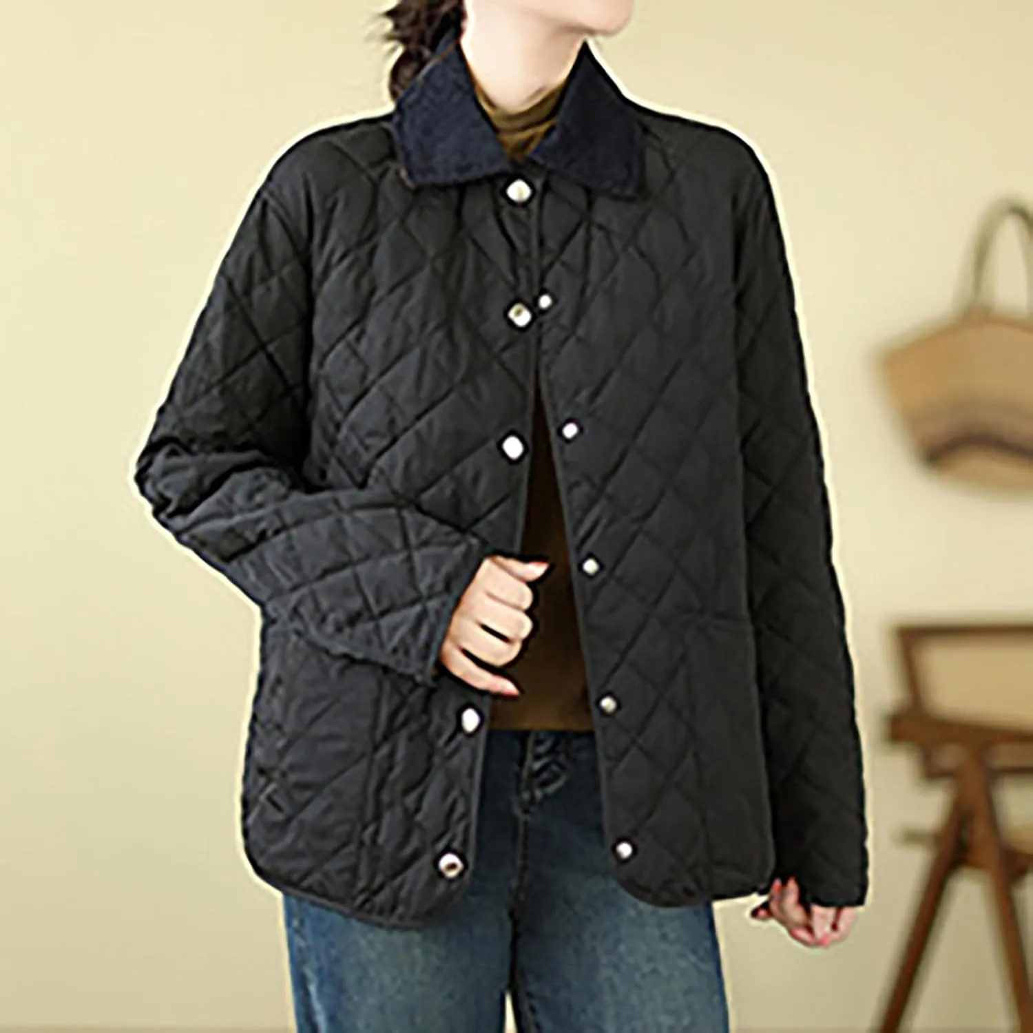 Womens Quilted Jackets Thicken Lightweight Puffer Jackets Winter Coats Warm Winter Coats Casual Lapel Parkas Down Coats