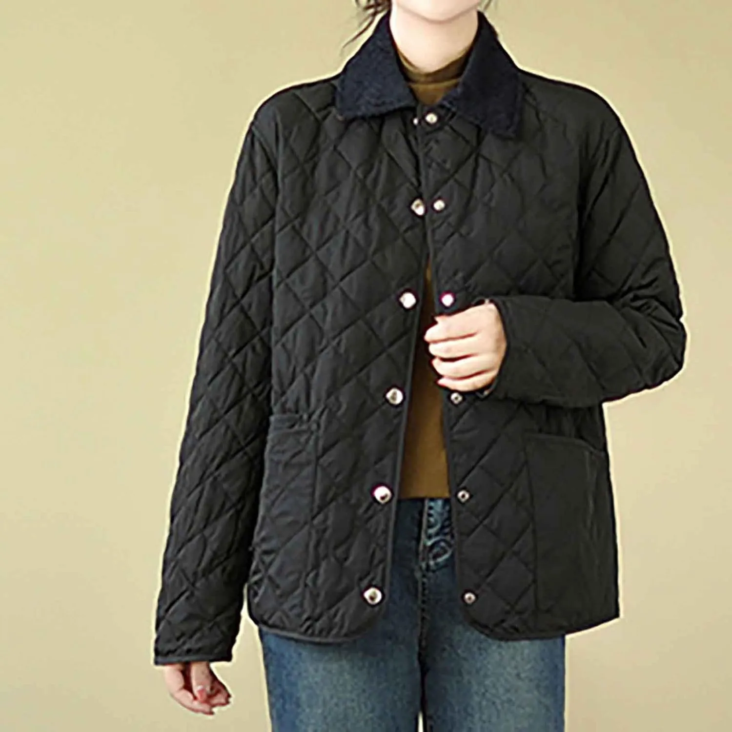 Womens Quilted Jackets Thicken Lightweight Puffer Jackets Winter Coats Warm Winter Coats Casual Lapel Parkas Down Coats