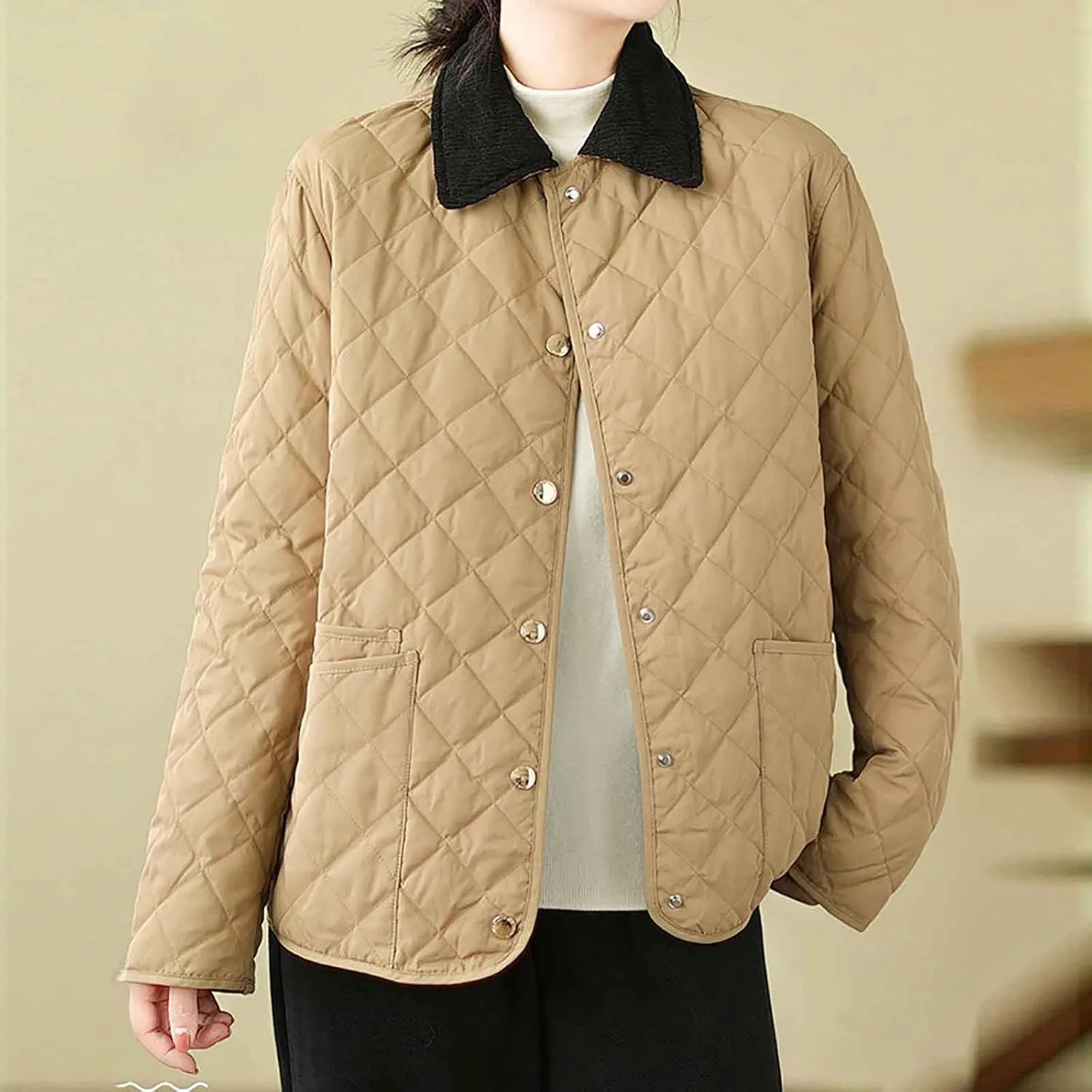 Womens Quilted Jackets Thicken Lightweight Puffer Jackets Winter Coats Warm Winter Coats Casual Lapel Parkas Down Coats