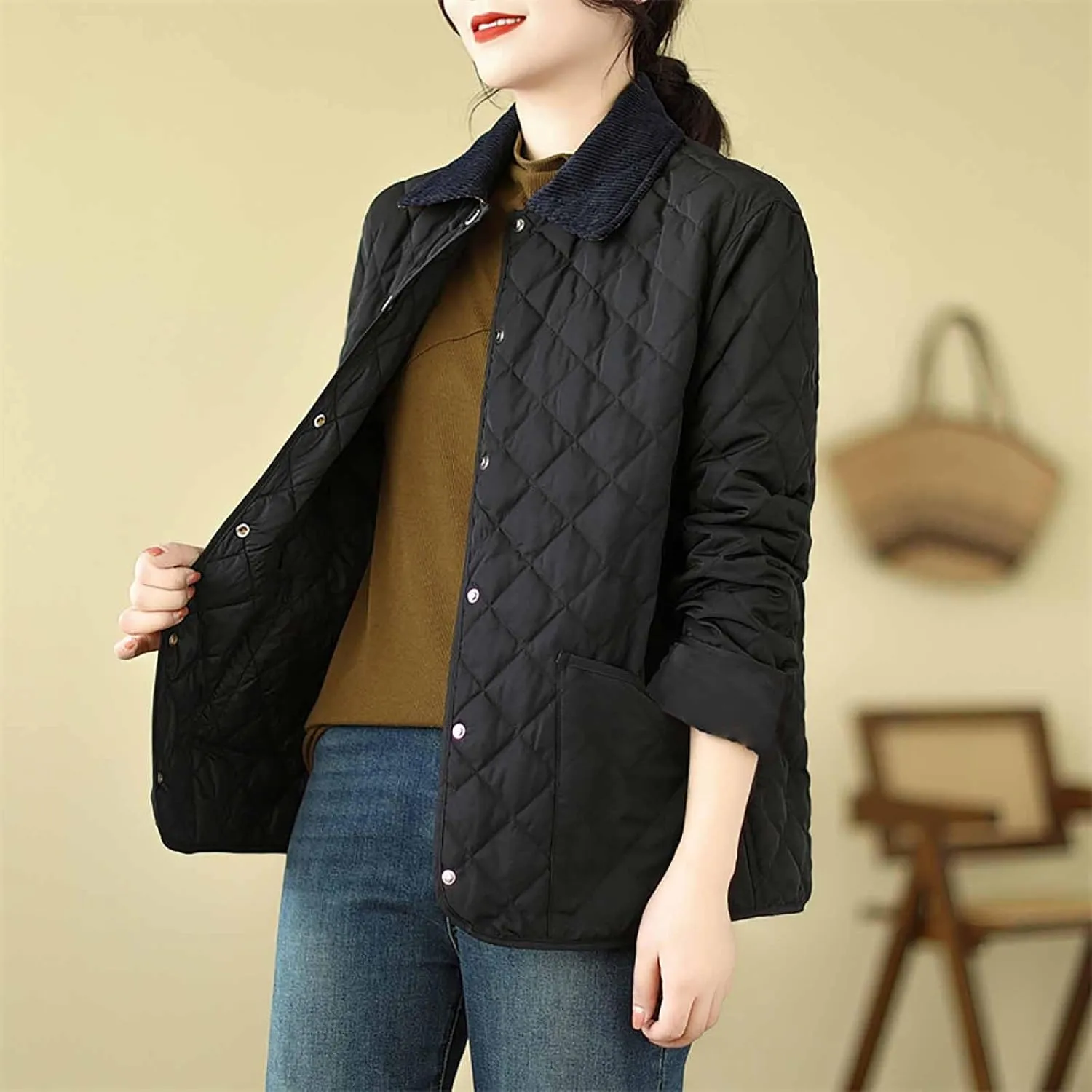 Womens Quilted Jackets Thicken Lightweight Puffer Jackets Winter Coats Warm Winter Coats Casual Lapel Parkas Down Coats