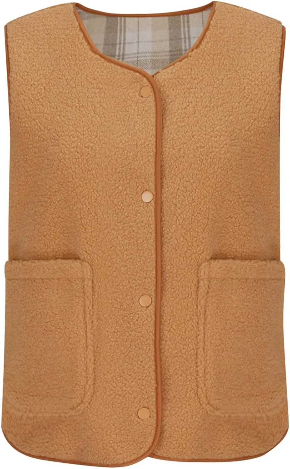 Womens Reversible Plaid Sherpa Vest Fuzzy Fleece Jacket Lightweight Cozy Sleeveless Cardigan Button Up Waistcoat Gilet