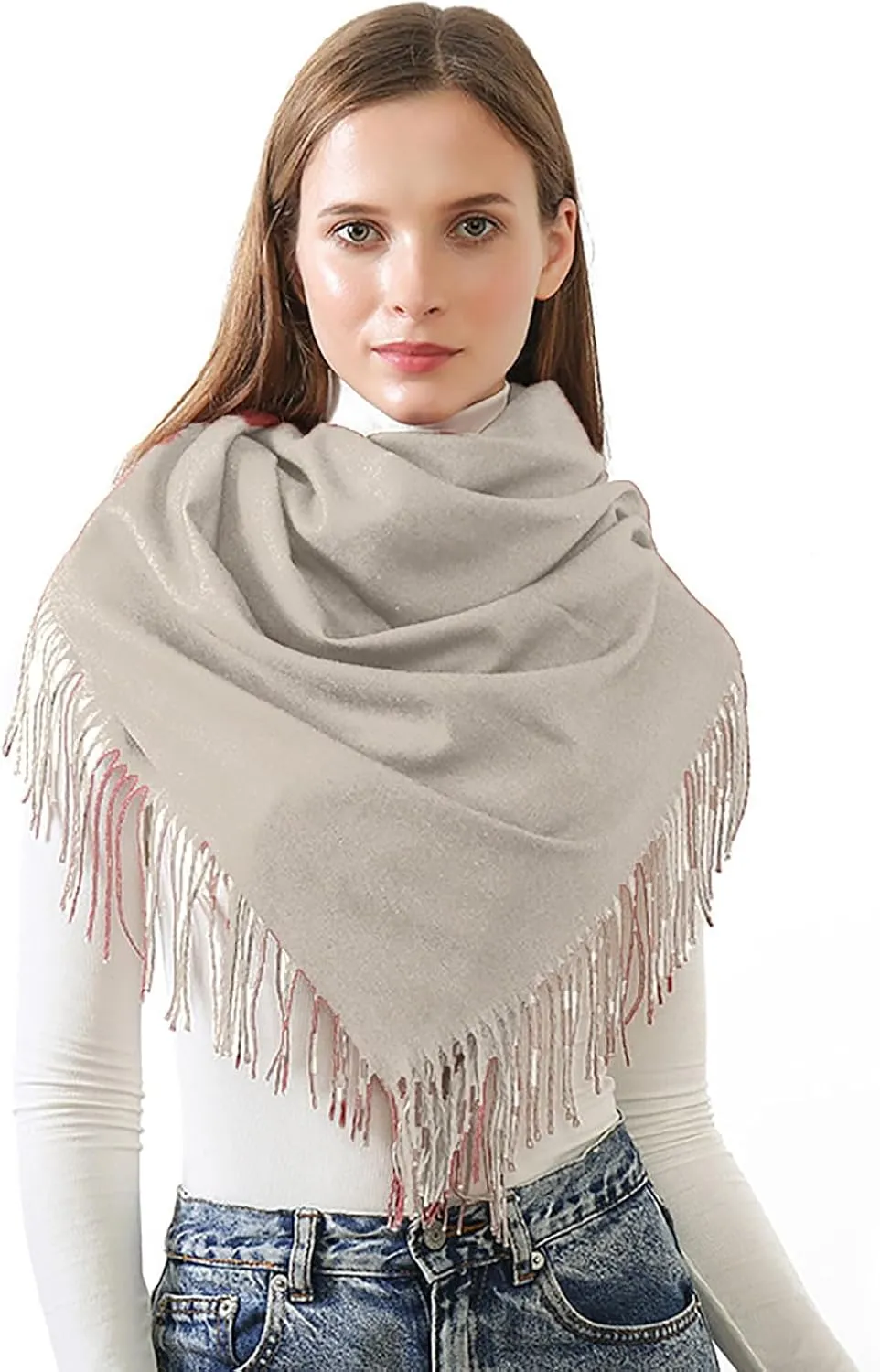 Women's Scarf Classic Tassel Super Soft Solid Color Cashmere Feel Fall Winter Plain Scarves Tartan Warm Wrap Shawl