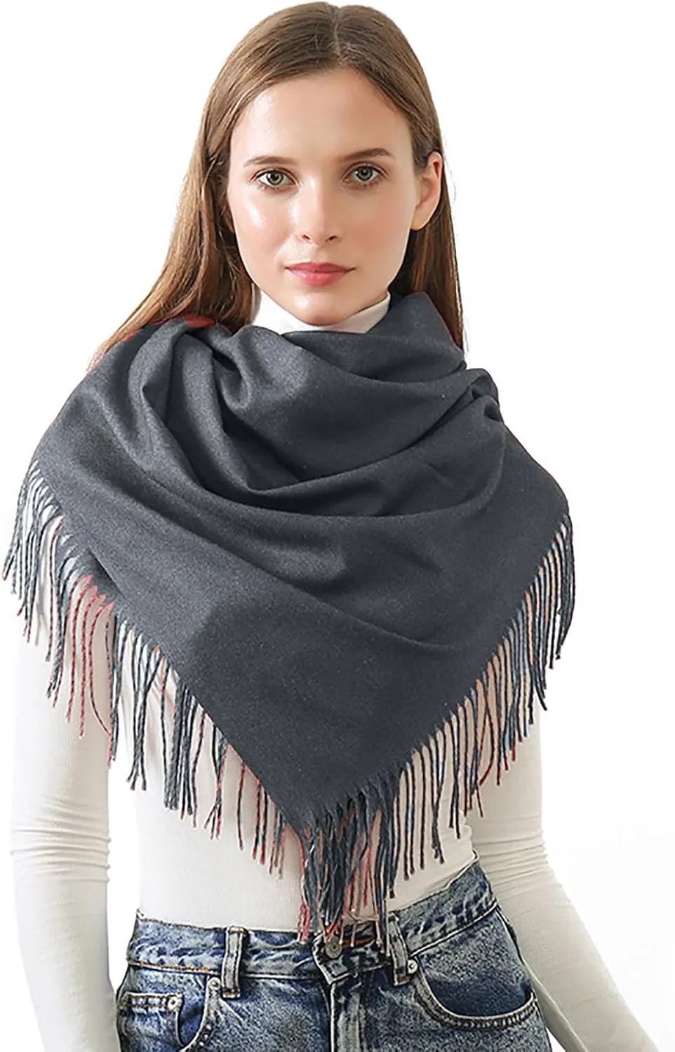 Women's Scarf Classic Tassel Super Soft Solid Color Cashmere Feel Fall Winter Plain Scarves Tartan Warm Wrap Shawl