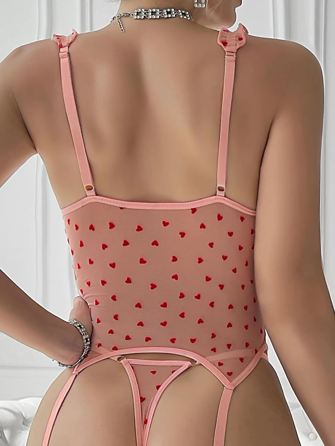 Women's Sexy Lingerie Set Lace Bodysuit Teddy Baby Dolls Panty Teddy Lingerie 3 Piece with Garter Belt