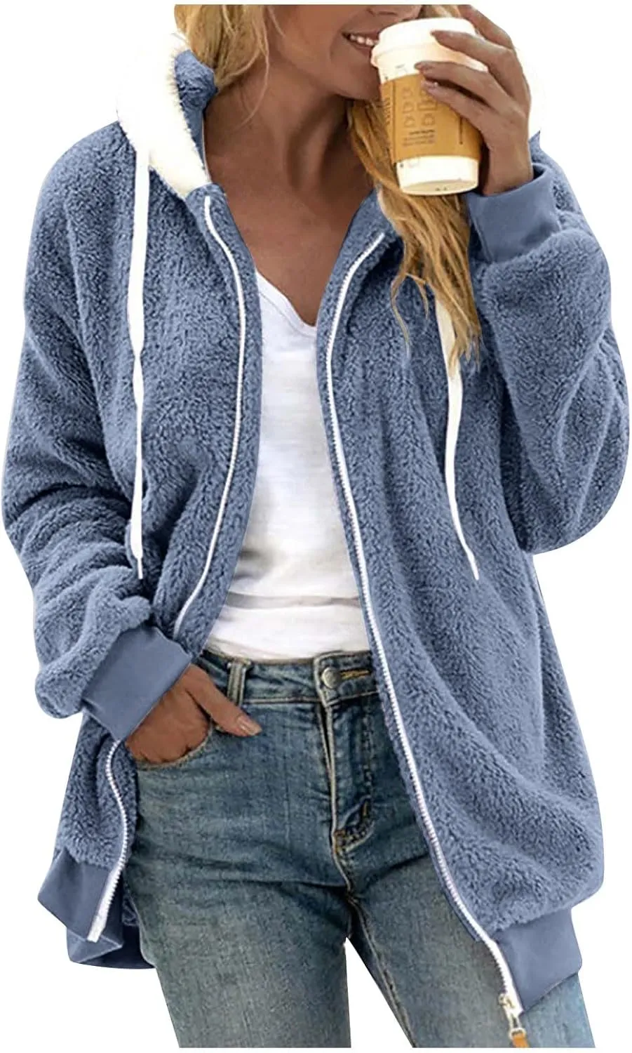 Women's Sherpa Fleece Casual Winter Warm Coat Oversized Zipper Hoodie Jackets