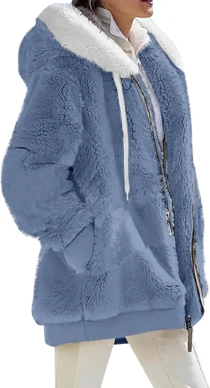 Women's Sherpa Fleece Casual Winter Warm Coat Oversized Zipper Hoodie Jackets