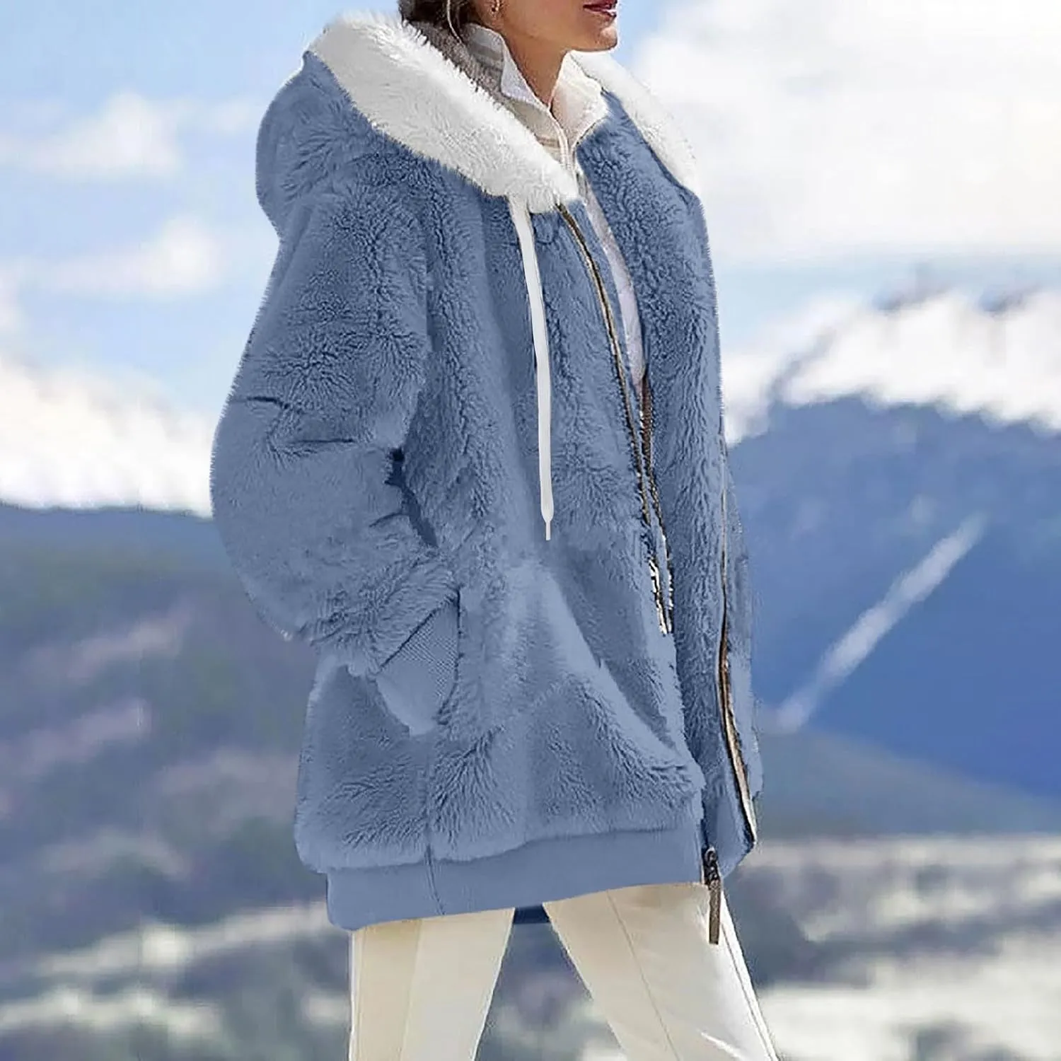 Women's Sherpa Fleece Casual Winter Warm Coat Oversized Zipper Hoodie Jackets