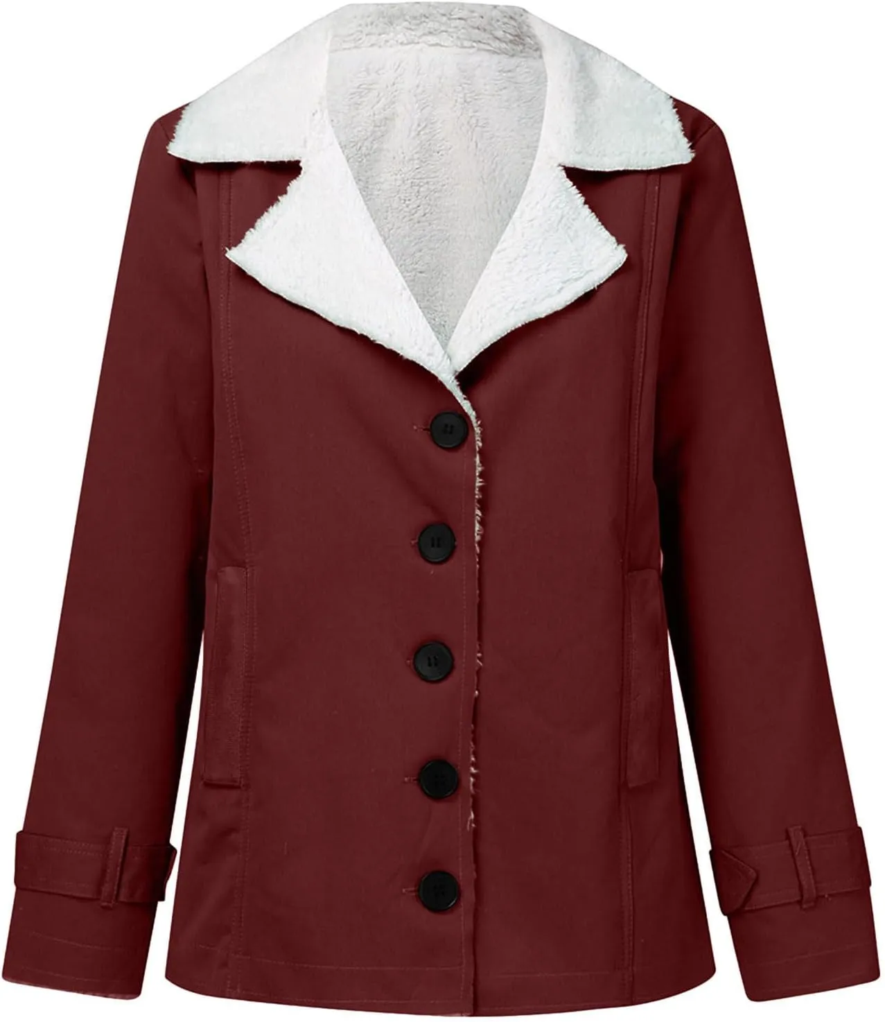 Womens Sherpa Lined Denim Jacket Lapel Collar Coat Plus Size Long Sleeve Button Down Outerwear Warm Winter Coats
