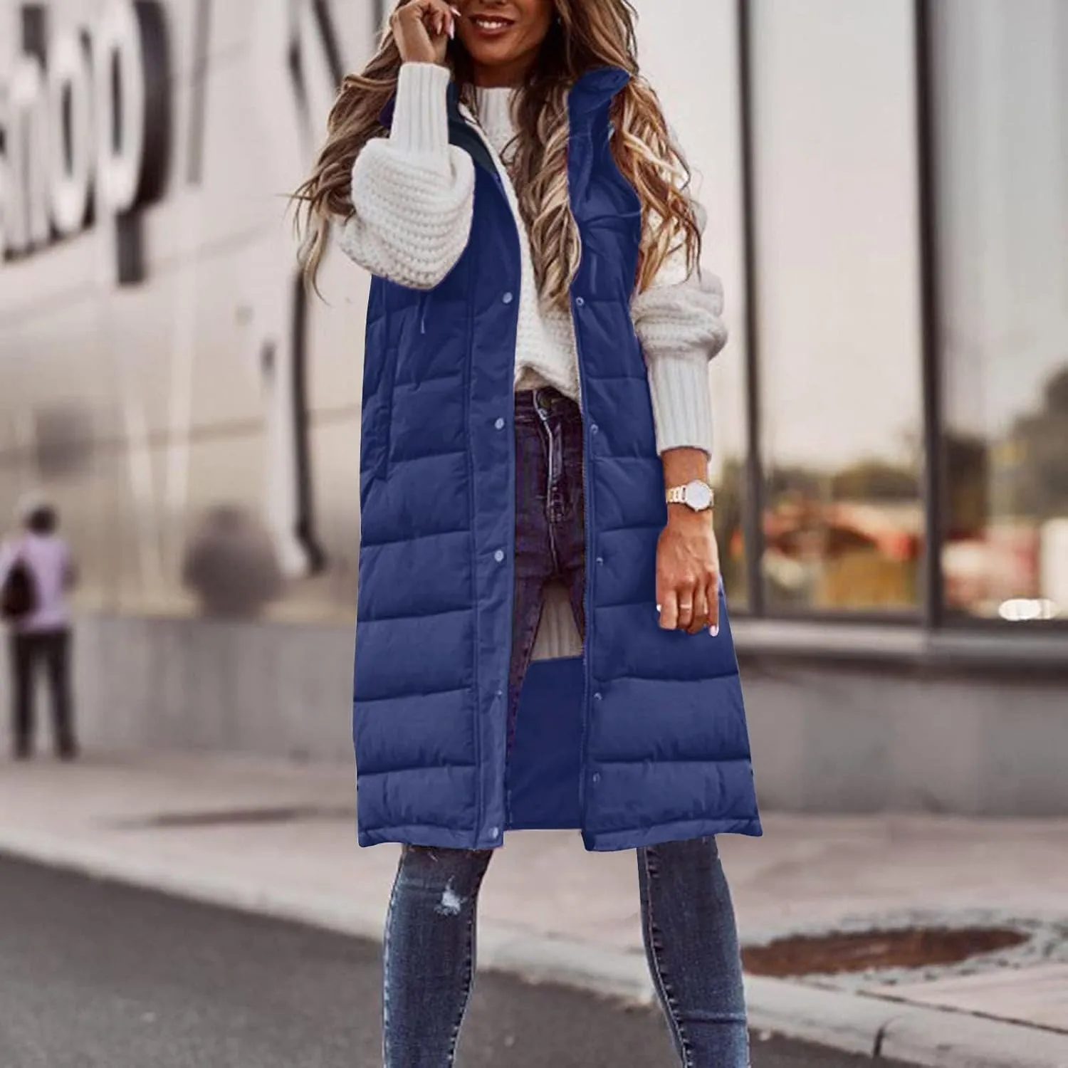 Women's Sleeveless Down Parkas Jackets Warm Winter Vest Coats for Women Long Jacket Plus Size Hooded Puffer Coat