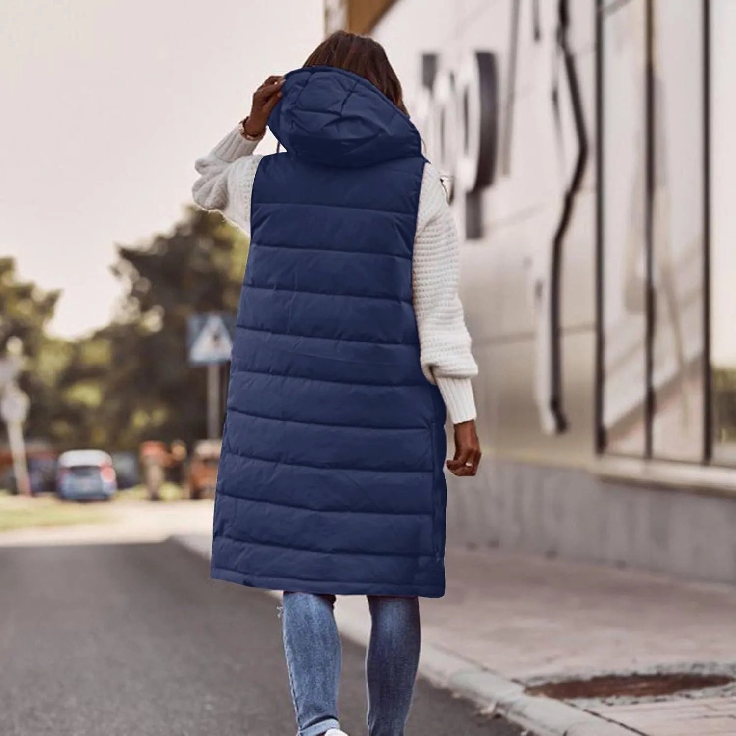 Women's Sleeveless Down Parkas Jackets Warm Winter Vest Coats for Women Long Jacket Plus Size Hooded Puffer Coat