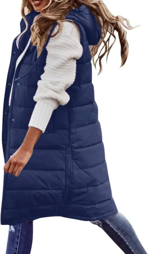 Women's Sleeveless Down Parkas Jackets Warm Winter Vest Coats for Women Long Jacket Plus Size Hooded Puffer Coat
