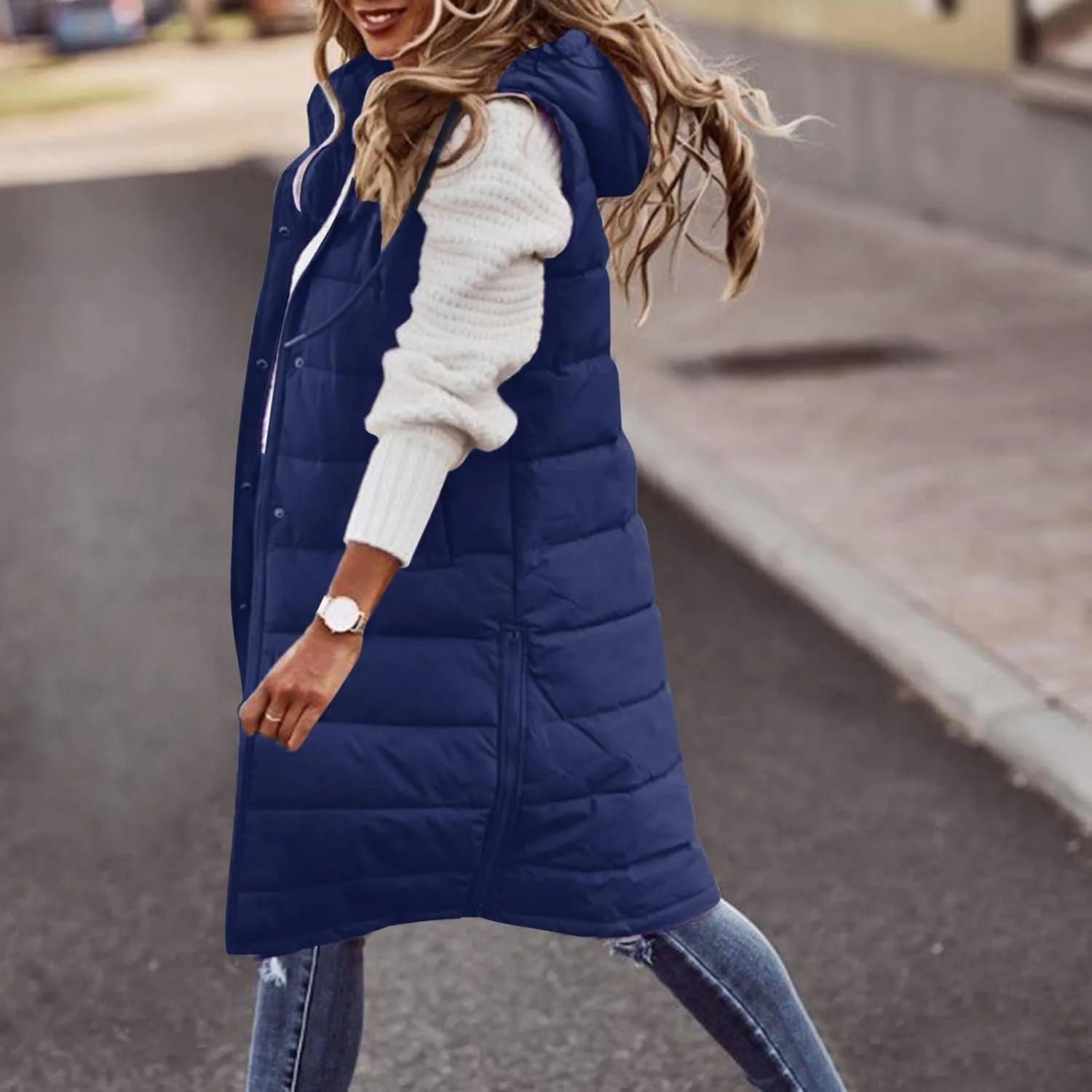 Women's Sleeveless Down Parkas Jackets Warm Winter Vest Coats for Women Long Jacket Plus Size Hooded Puffer Coat