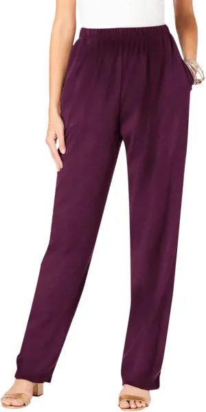 Women's Solid Color Long Pants Dressy Straight Leg Winter Sweatpants Thickened Plus Size Trousers with Pockets