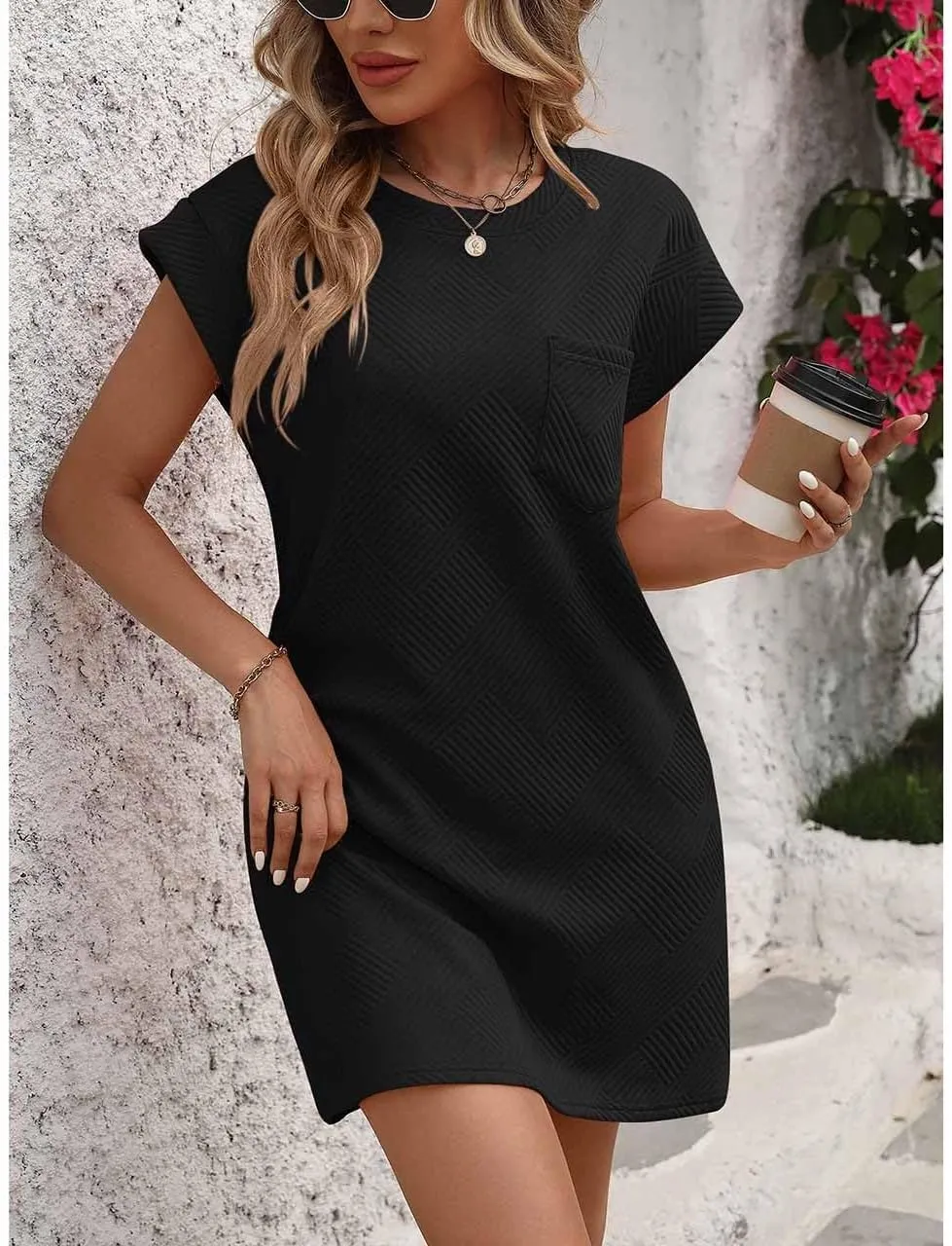 Women's Summer Casual Dresses O-Neck Short Sleeves Sundress with Pockets Tunic Shirt Spring Dresses for Women 2025