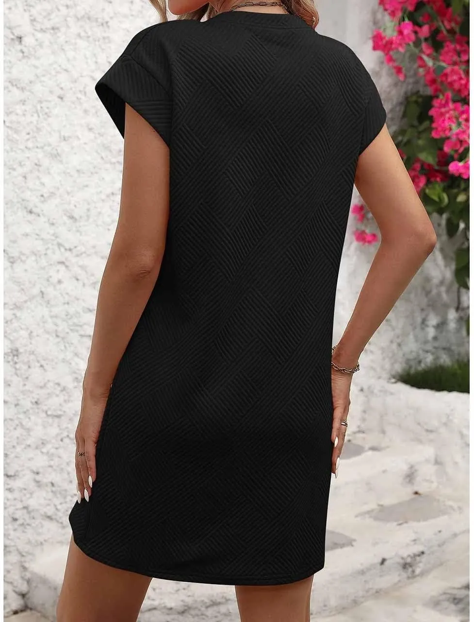 Women's Summer Casual Dresses O-Neck Short Sleeves Sundress with Pockets Tunic Shirt Spring Dresses for Women 2025