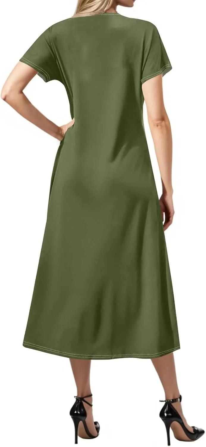 Womens Summer Dresses 2025 Short Sleeve T Shirt Dress Summer Casual Loose Swing Tshirt Midi Dresses with Pockets