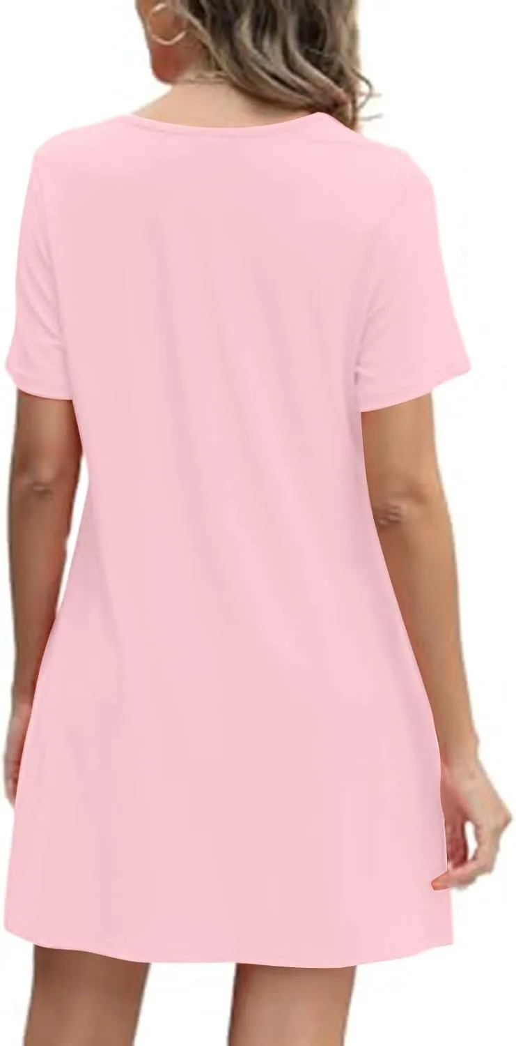 Women's Summer Dresses Pleated Dressy Casual Scooped Neck Beach Vacation T-Shirts Dresses Fashion Short Tunic Dresses