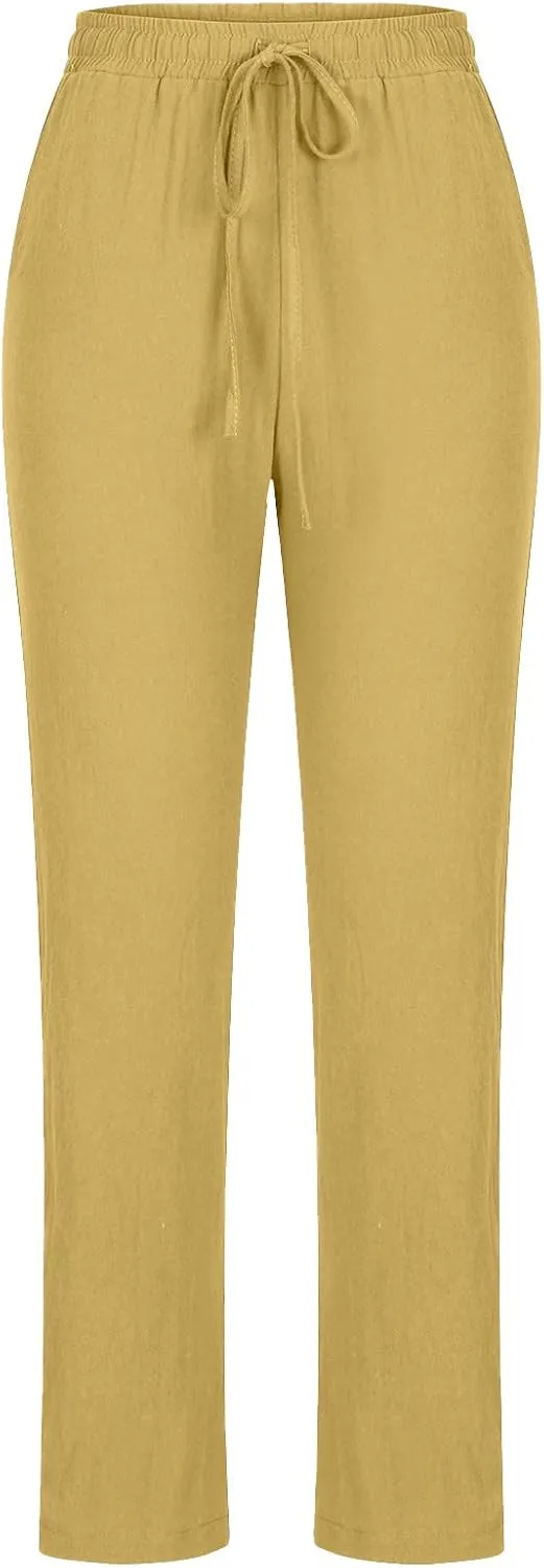 Womens Summer Linen Pants Linen Gauze Wide Leg Pants Straight Leg Business Casual Pants Beach Themed Lounge Pants