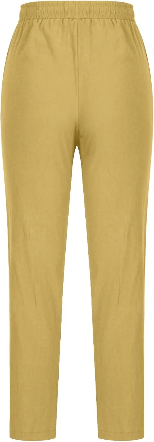 Womens Summer Linen Pants Linen Gauze Wide Leg Pants Straight Leg Business Casual Pants Beach Themed Lounge Pants