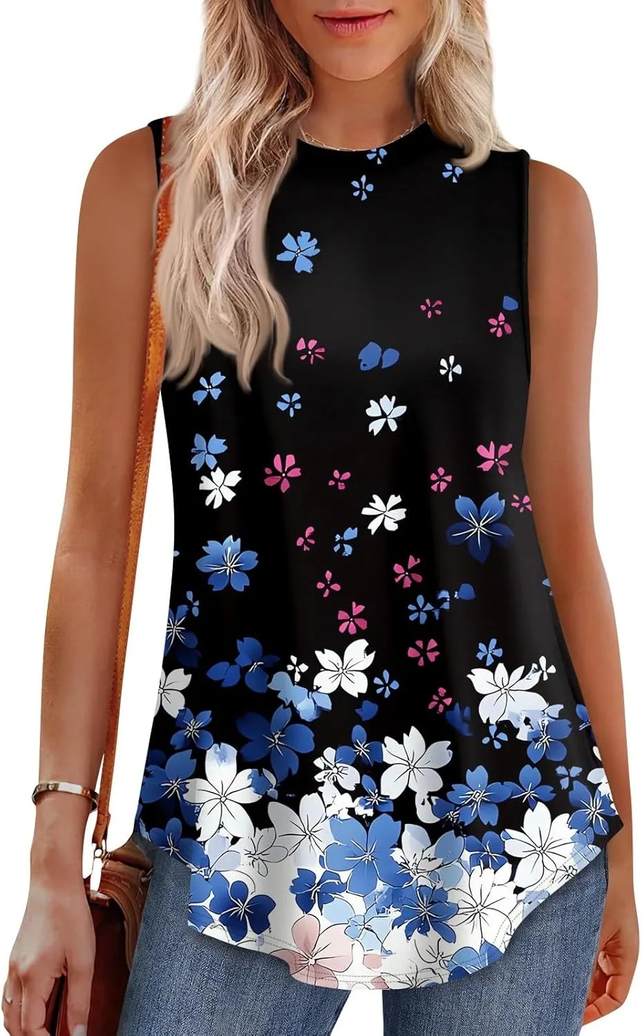 Womens Summer Tank Top 2025 Sleeveless Casual Loose Fit Blouses Scoop Neck Flower Print Tunic Cute Tops