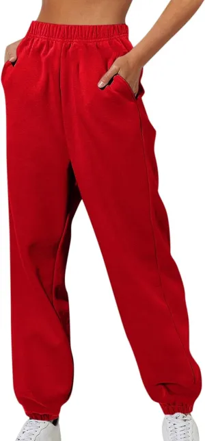Womens Sweatpants Hiking Bottoms Joggers Lounge Drawstring Straight Leg High Waisted Basics Pants Trousers
