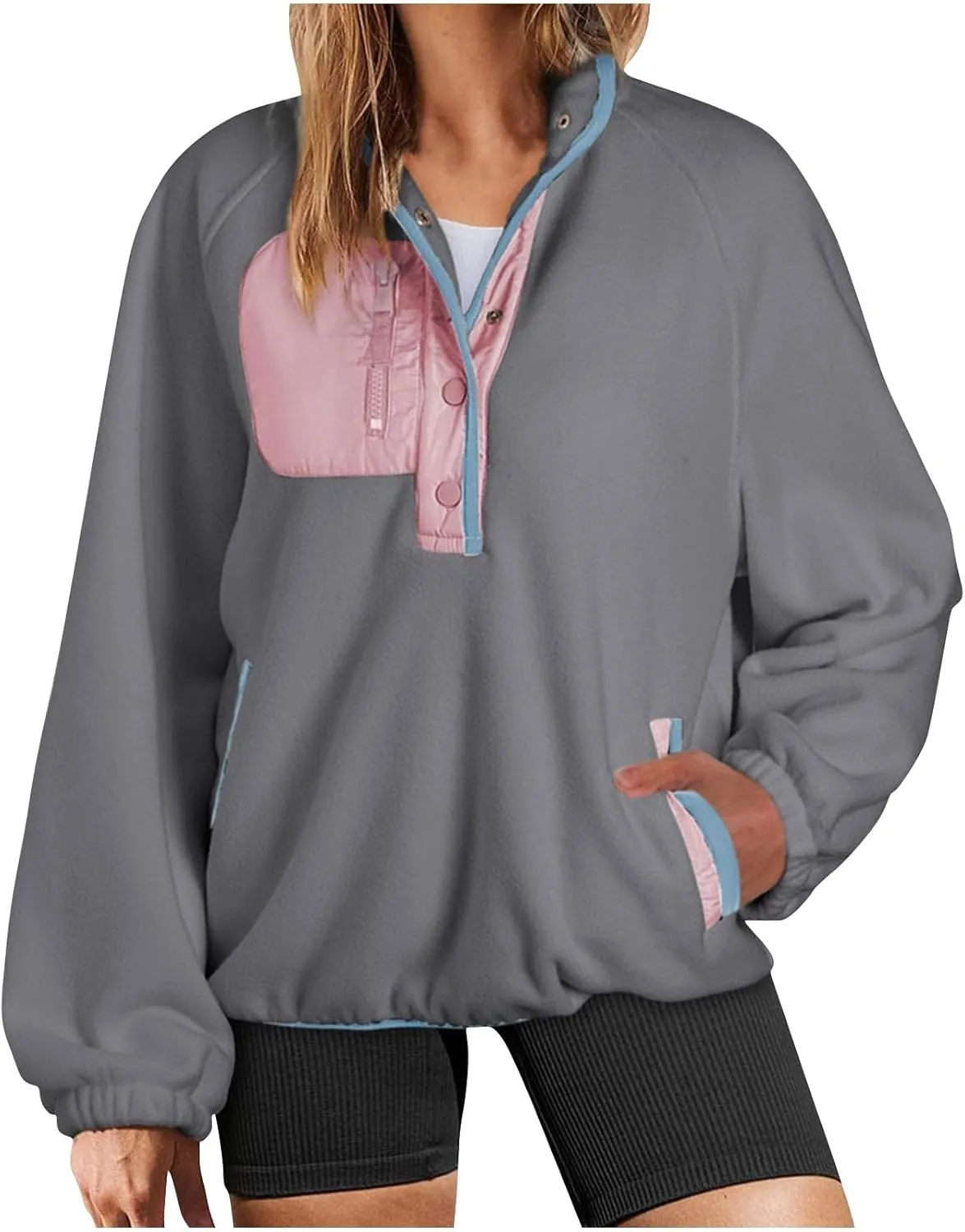 Womens Sweatshirts with Pockets Half Zip Cropped Pullover Fleece Quarter Zipper Hoodies Fall outfits Clothes Trendy