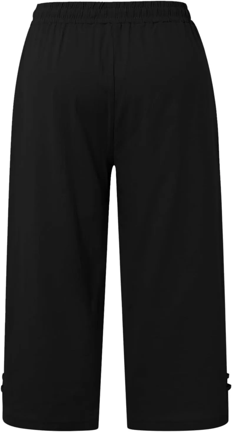 Women's Trendy Wide Leg Pants High Waist Drawstring Elastic Trousers Straight Leg Casual Long Bottoms