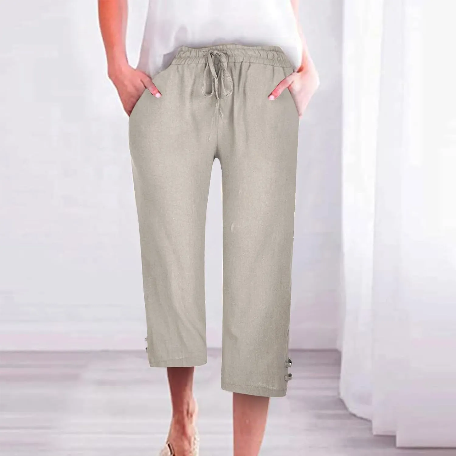 Women's Trendy Wide Leg Pants High Waist Drawstring Elastic Trousers Straight Leg Casual Long Bottoms