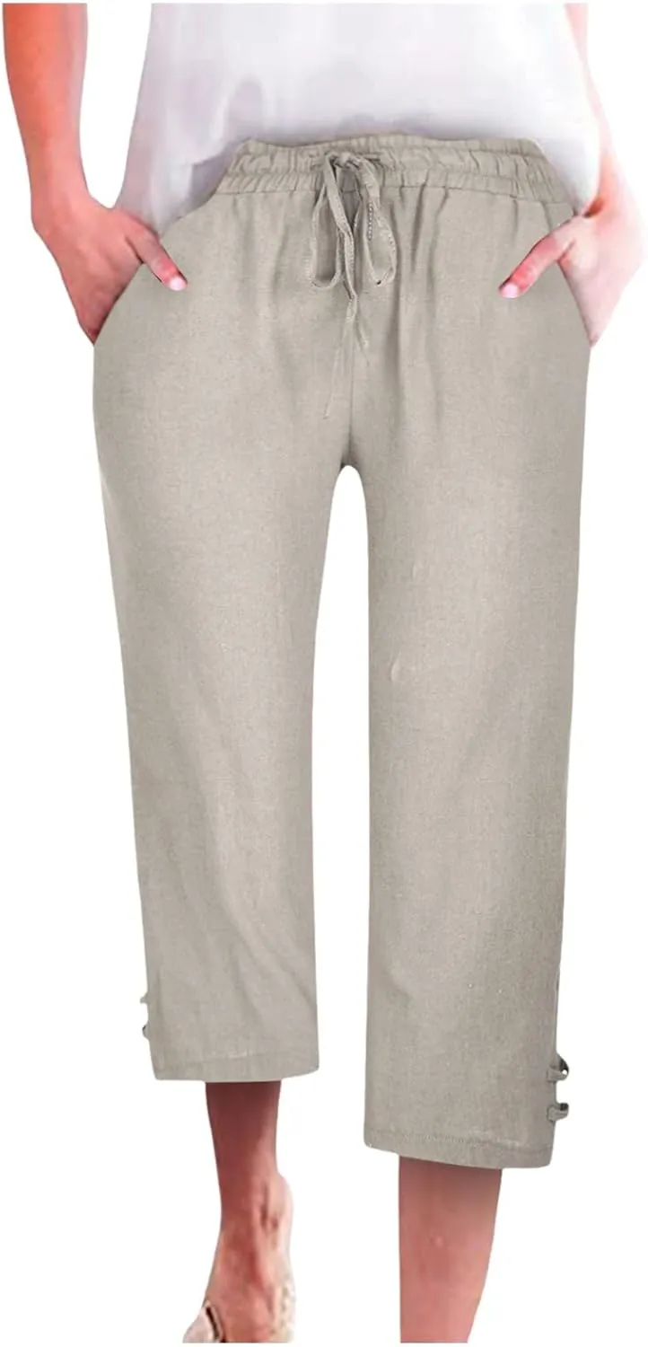 Women's Trendy Wide Leg Pants High Waist Drawstring Elastic Trousers Straight Leg Casual Long Bottoms
