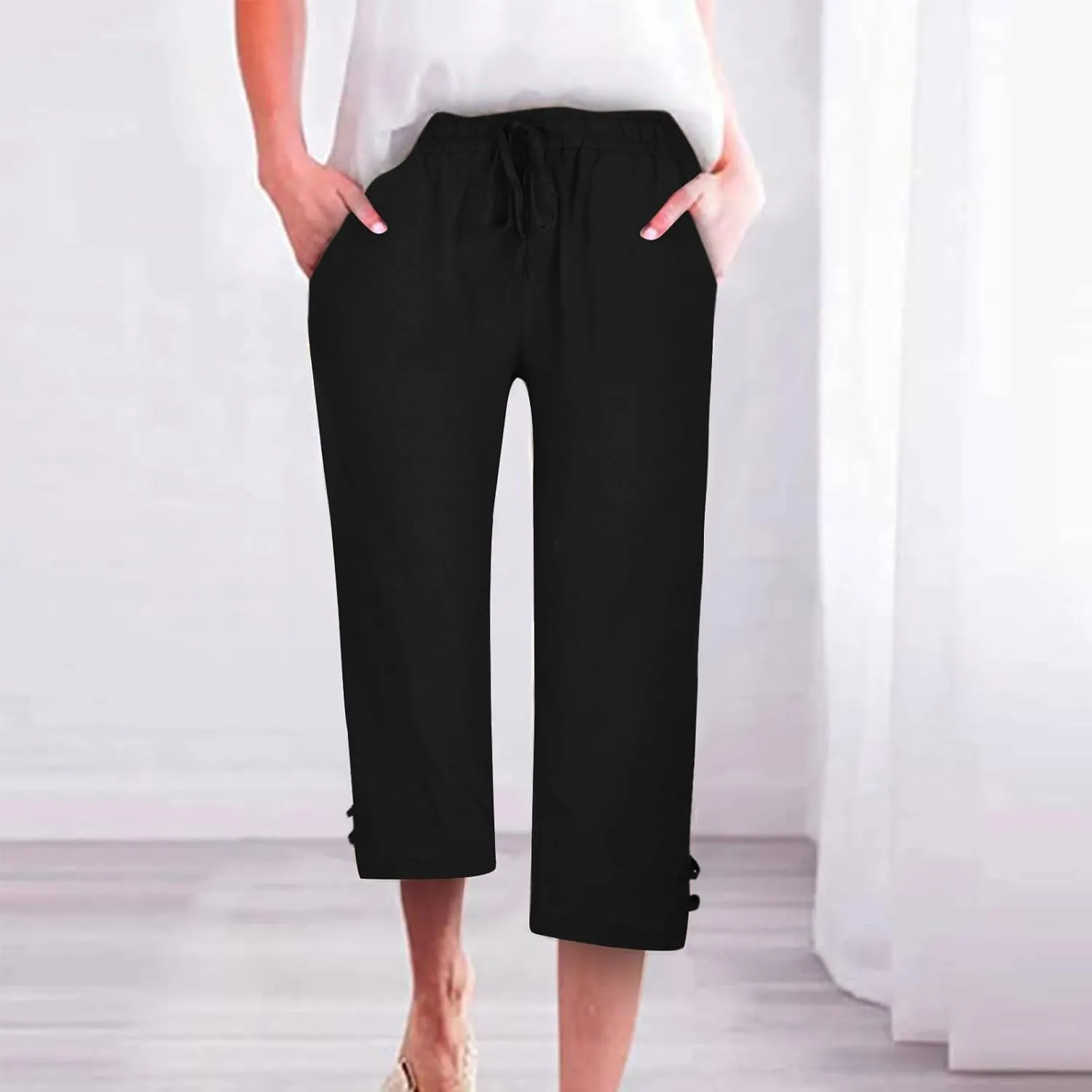 Women's Trendy Wide Leg Pants High Waist Drawstring Elastic Trousers Straight Leg Casual Long Bottoms