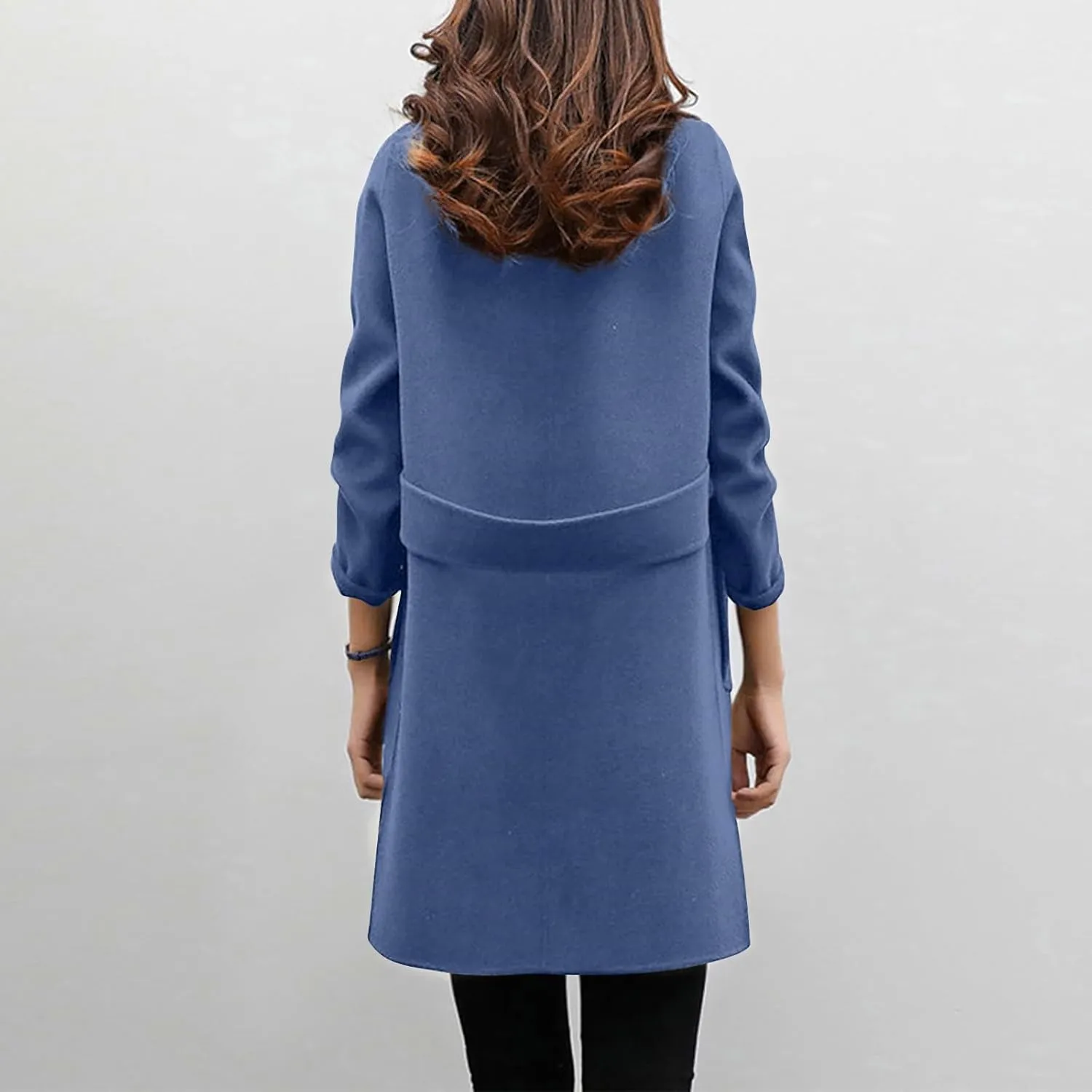 Womens Trendy Woolen Coats Winter Trench Coat Casual Button Cardigan Jacket Overcoat Plain Lapel Outwear
