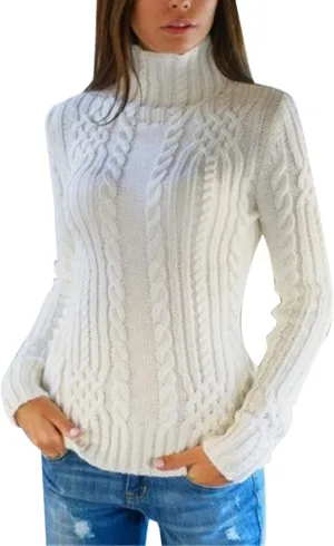 Women's Turtleneck Knit Pullover Long Sleeve Casual Oversized Sweater Tops Womens Fall Tops Ribbed Knit Sweater