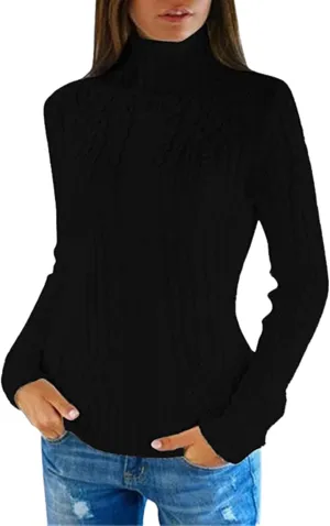 Women's Turtleneck Knit Pullover Long Sleeve Casual Oversized Sweater Tops Womens Fall Tops Ribbed Knit Sweater
