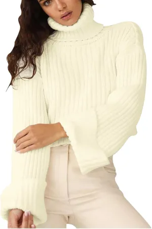 Women's Turtleneck Sweater Oversized Elasticity Fall Winter Fuzzy Knit Tops Soft Chunky Warm Pullover Sweater Tops