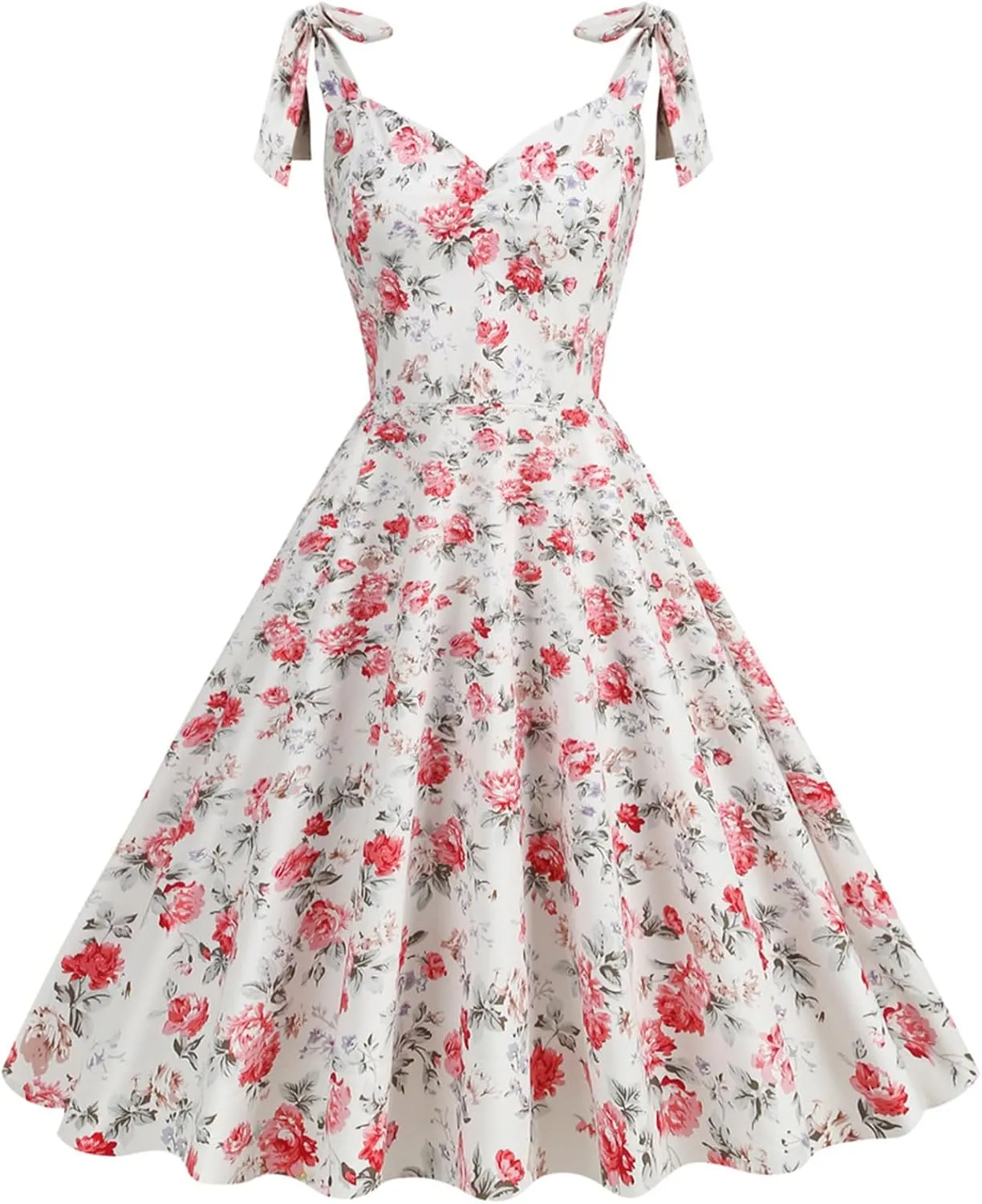 Womens Vintage Floral Dress Summer Beach Vacation Sundress Audrey Hepburn Style Cocktail Party Swing Dresses