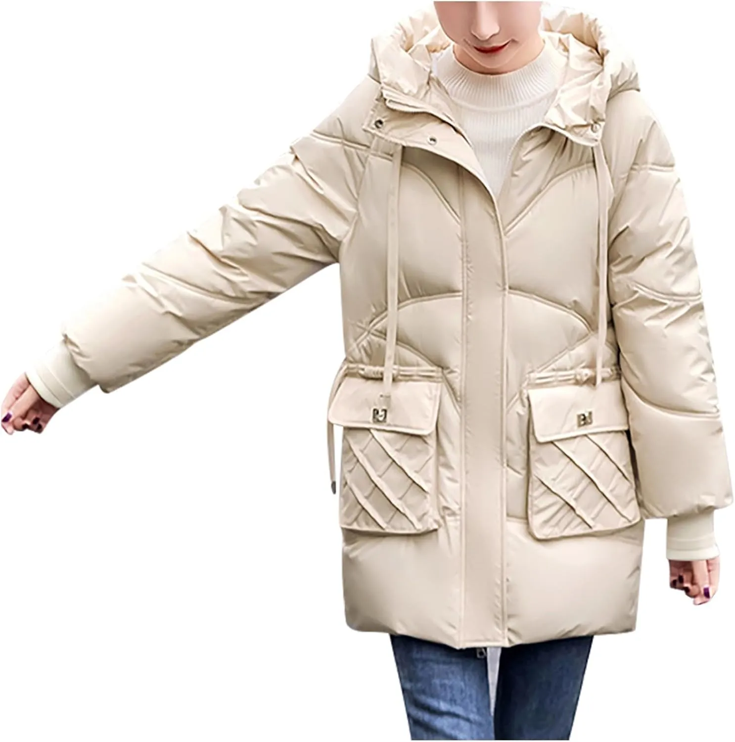 Women's Windproof Down Coats Winter Coats Hooded Thermal Jackets & Coats Plus Size Lightweight Puffer Jackets Outerwear