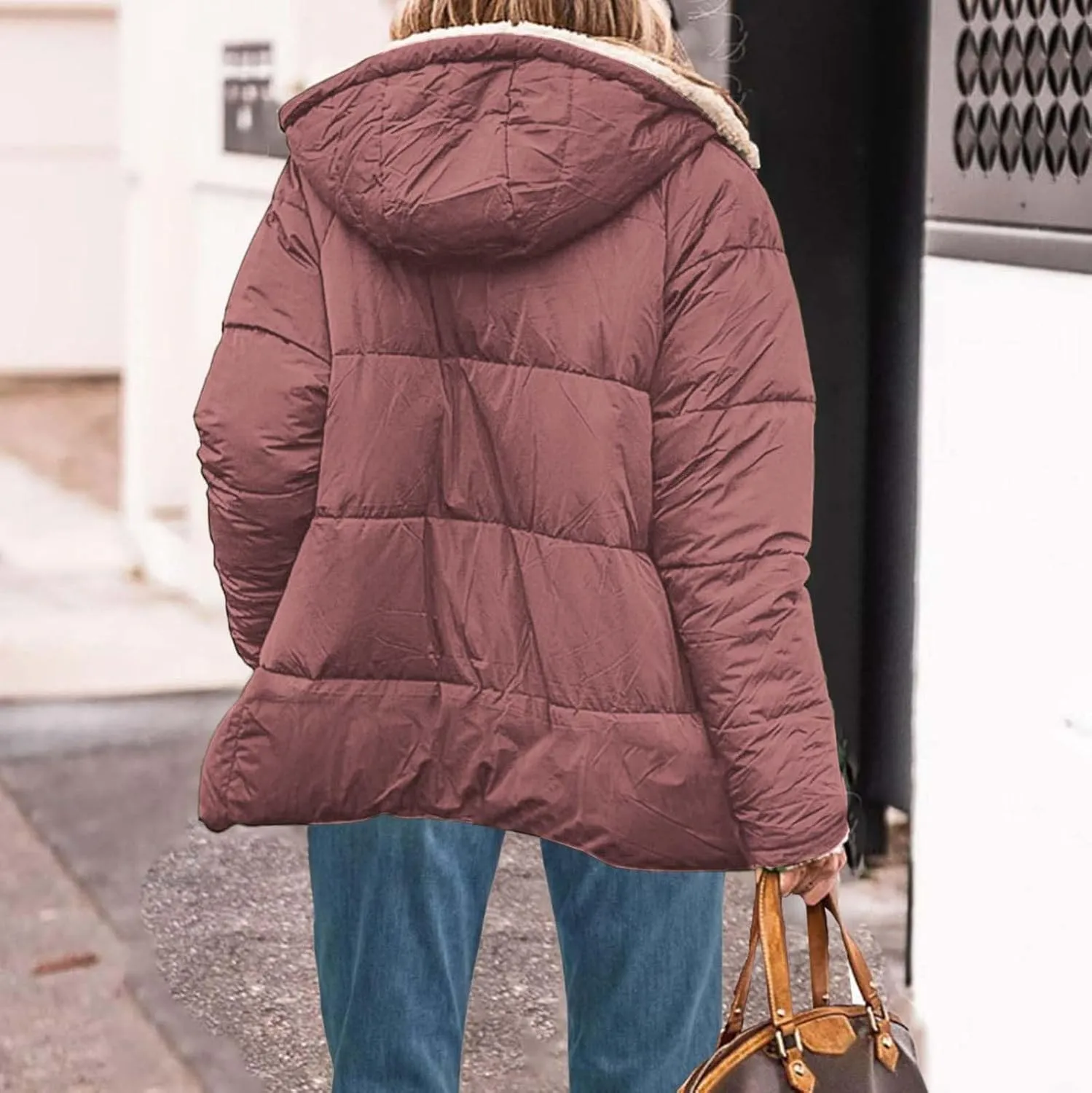 Womens Winter Coats Fleece Lined Thicken Puffer Jackets Sherpa Warm Waterproof Parka Outwear With Fur Hood