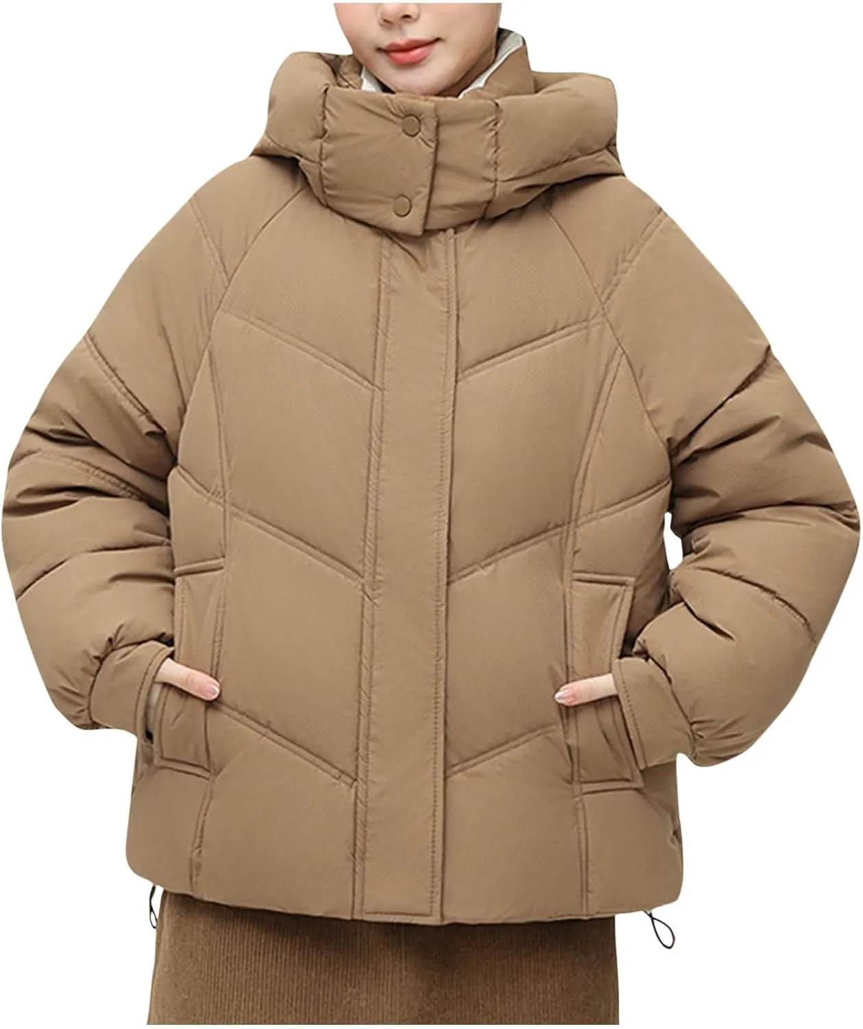 Womens Winter Coats Long Sleeve Puffer Jackets Stand Collar Down Coats Thicken Baggy Short Warm Coats with Pockets