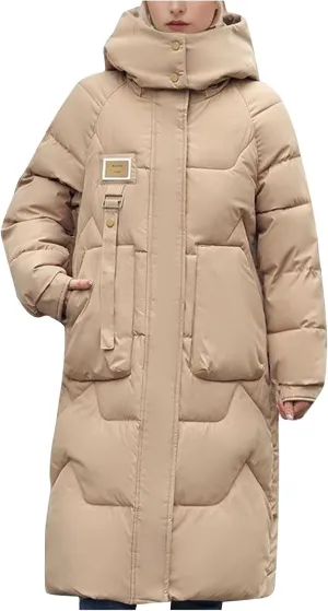 Women's Winter Coats with Hooded Puffer Down Jackets Parka Long Overcoat Warm Cotton Bread Jacket Quilted Outerwear